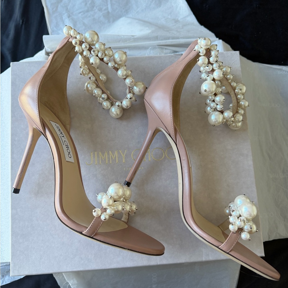Jimmy Choo Blush Pearl Pearl Embellished Heels - Picture 8 of 14